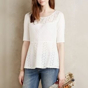 Anthropologie Tiny Mixed Fabric Peplum Top XS